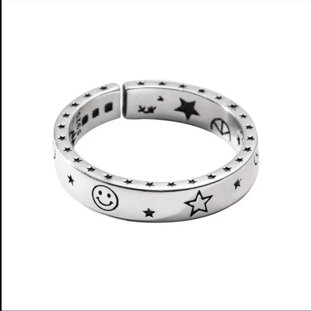 New Vintage 925 Silver Carved Moon Star Open Ring - Picture 5 of 6